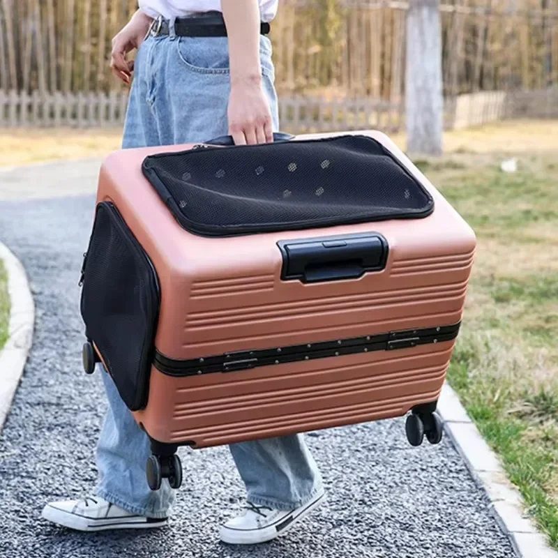 Carro transportador para mascotas al aire libre, Maleta con ruedas para perros, cochecitos de gran capacidad, cochecitos transparentes para perros y gatos medianos, doble viaje - imagen 3