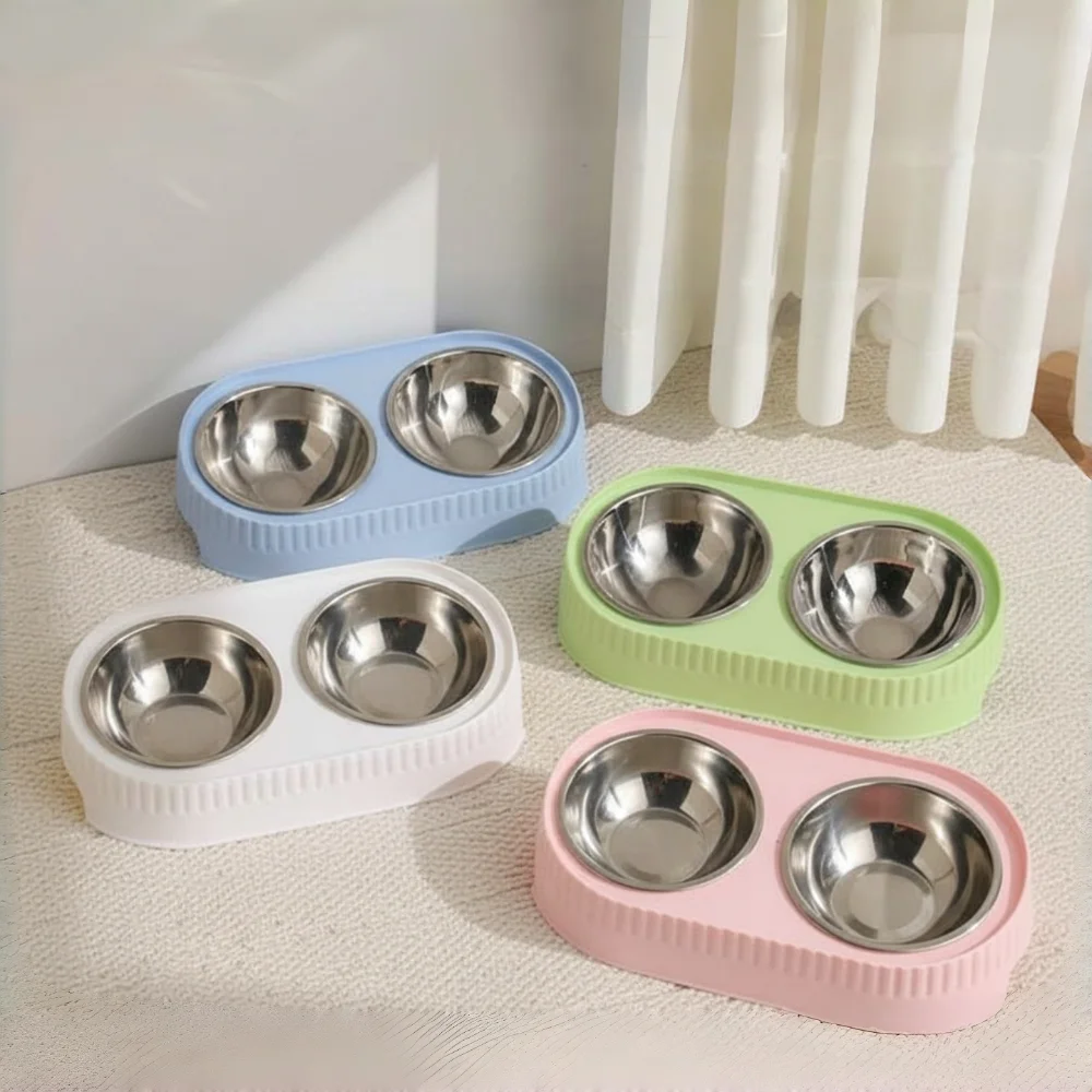 Comedero elevado doble de acero inoxidable para perros y gatos