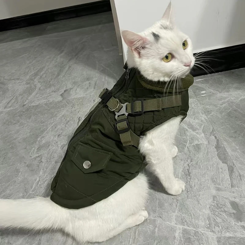 Chaqueta impermeable para perros y gatos con arnés, abrigo cálido de lana para mascotas para perros pequeños, gatos, Chihuahua, perro salchicha, ropa de invierno para cachorros y gatitos - imagen 5