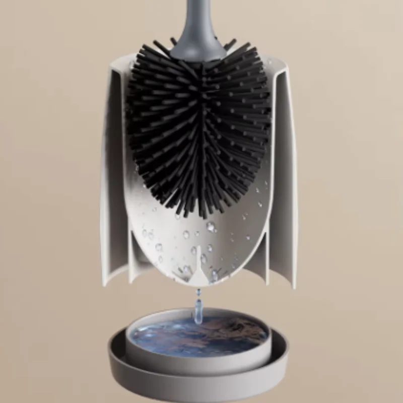 Juego de escobilla de baño con cabezal de silicona, accesorio de herramienta de limpieza de baño con función de drenaje rápido, montaje en pared o suelo, 1 Juego - imagen 5