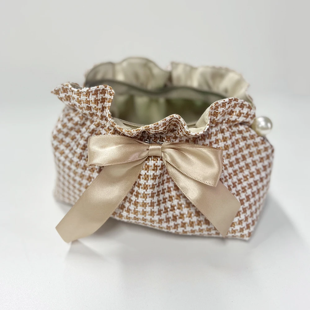 Bolsa de almacenamiento para niñas con lazo lindo • Monedero suave de color sólido • Bolso de mano para auriculares con lápiz labial de gran capacidad - imagen 3