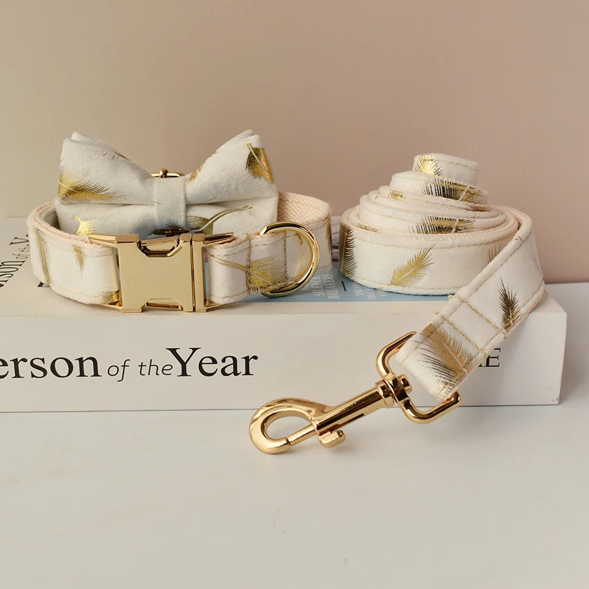 Collar blanco personalizado, tela de calidad de terciopelo para perros pequeños, medianos y grandes, piezas de Metal personalizadas, accesorio para mascotas, franela 26 - imagen 3