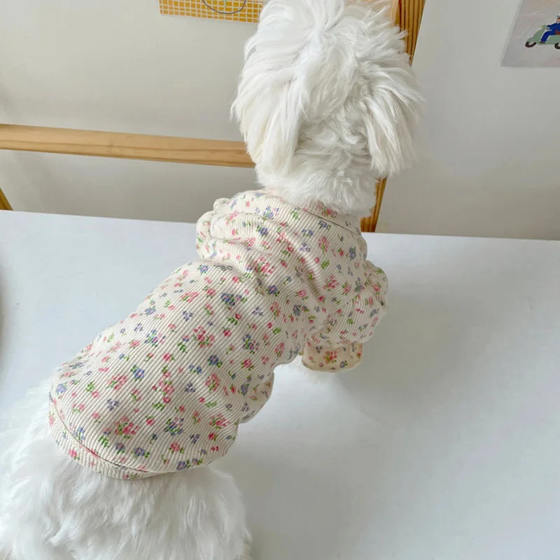 Ropa floral perros jersey sudaderas capucha camisa sudaderas manga burbuja cuello redondo ropa gatos perros pequeños mascotas chihuahua 18 - Detalle del sistema de perros