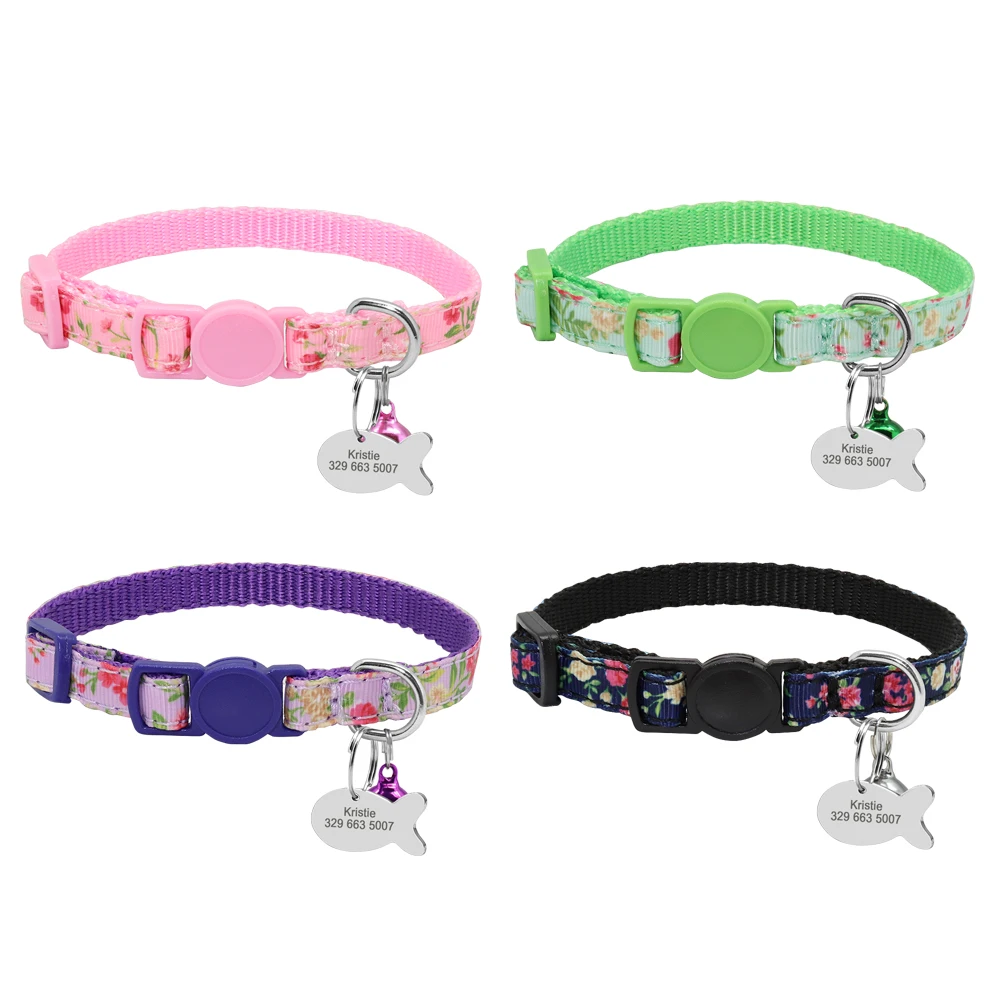 Collar de nailon ajustable con grabado para gato, etiqueta de identificación personalizada para gatito, accesorios para cachorros, collares para perros pequeños, suministros para mascotas - imagen 5