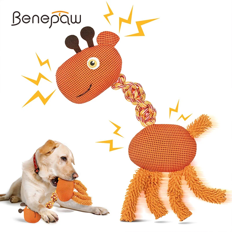 Benepaw-juguete de cuerda duradero para perro, juguete interactivo de peluche, jirafa chirriante, cachorro, juguetes para masticar para mascotas, Tug Of War, perros pequeños, medianos y grandes