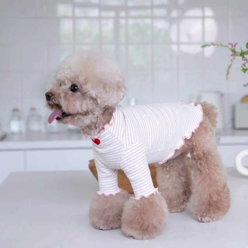 Otoño Invierno amor bordado raya inferior camisa Linda impresión para el hogar camiseta sin mangas ropa para mascotas camiseta para perros ropa para cachorros ropa para gatos - imagen 3