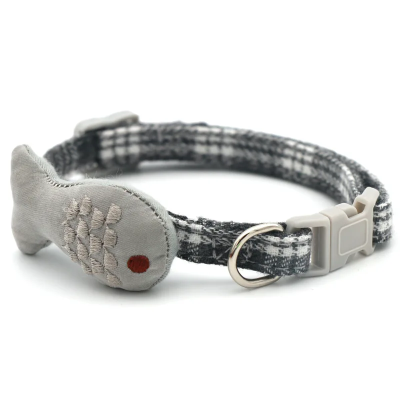 Collar de tela a cuadros para mascotas, accesorios para perros, gatos y peces - imagen 4