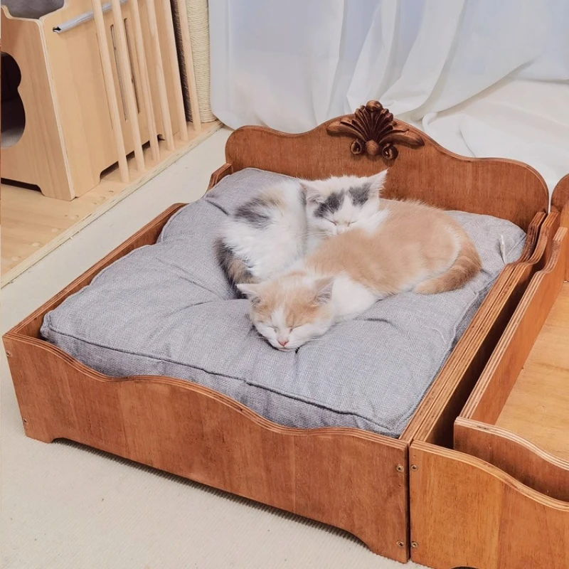 Cama de madera maciza para gatos, camas de lujo para cachorros y gatos, muebles para perros pequeños, gatos, camas para gatos, mesa para dormir, suministros de productos Catnap - imagen 5