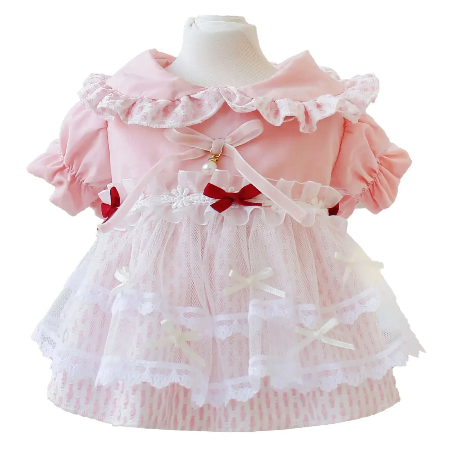 Vestido de encaje Floral con cuello de princesa para mascotas, vestido de malla con manga de burbuja para perros y gatos, vestido de peluche de nube rosa, ropa para perros pequeños - imagen 5