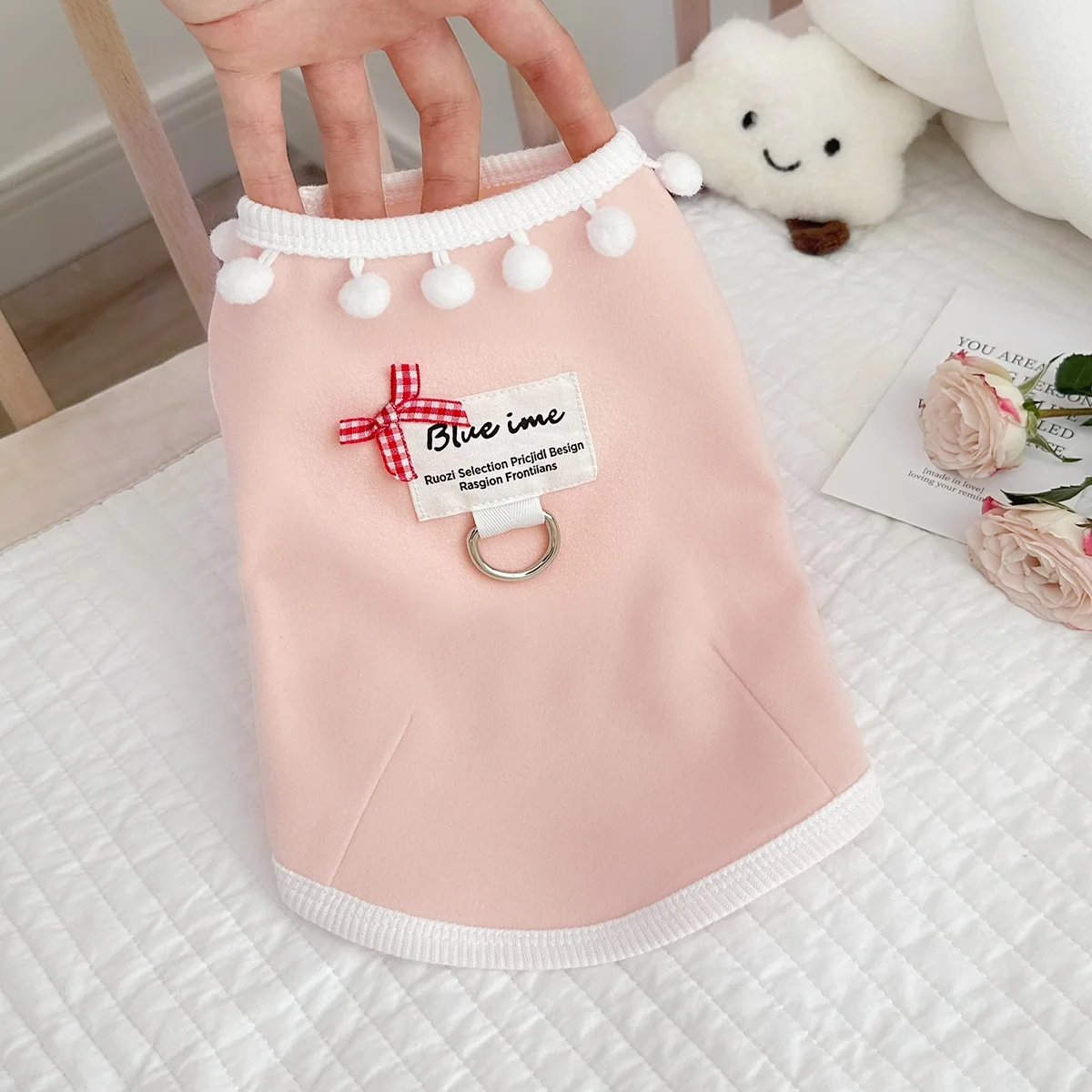 Chaleco con lazo a cuadros para mascotas, vestido de Color contrastante, prendas de vestir exteriores para las cuatro estaciones, camisa inferior, ropa para cachorros pequeños, primavera - imagen 4