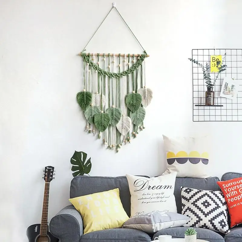 Tapiz tejido de hojas bohemias, macramé, borlas, decoración reutilizable, tapiz bohemio estético, decoración de habitación para dormitorio y sala de estar - imagen 4