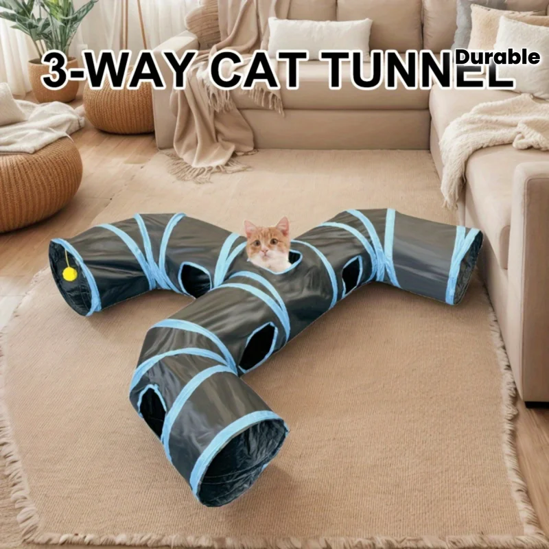 Cat Tunnel Three Ways Foldable Cat Tunnel Pet Supplies Cat Y Pass Play Tunnel Breathable Drill Barrel Kitty Interactive Fun Toy - imagen 2