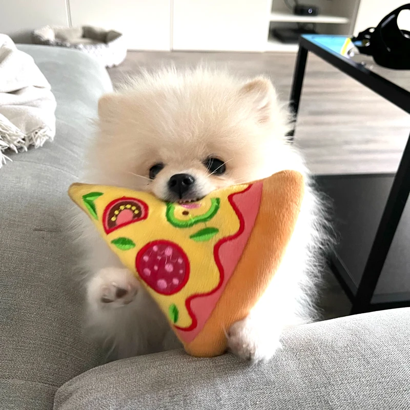 Juguete de peluche para mascotas, masticar perros, juguetes con chirrido, juego interactivo para cachorros, suministros de sonido, lindo, papas fritas, hamburguesa, carne, divertido - imagen 4