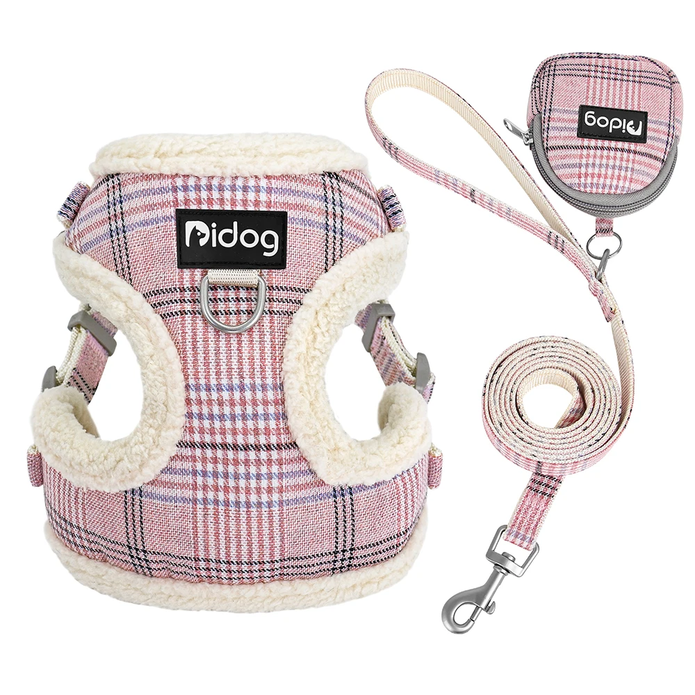 Arnés para perros cálido de invierno, conjunto de bolsa con correa, arneses de piel para perros transpirables, chaleco, cuerda para caminar para mascotas con bolsa de basura para perros pequeños y medianos - imagen 2