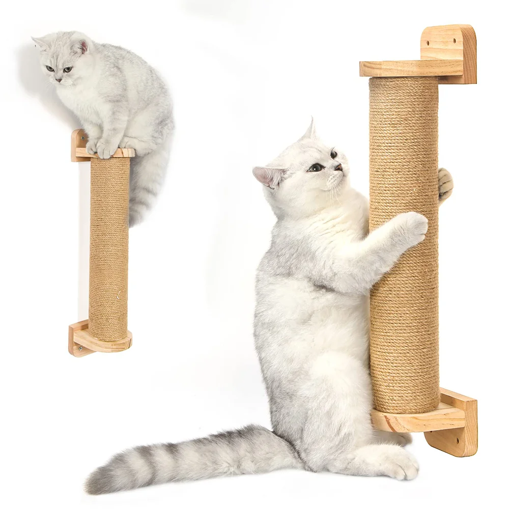 Árbol de actividades para gatos con poste rascador, tablero rascador de yute montado en la pared, hamaca de pino, accesorios para gatos adecuados para jugar