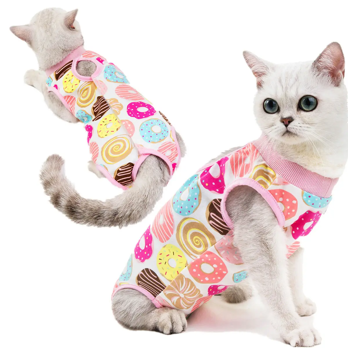 Traje de esterilización para destete de gatos, mono para perros pequeños y gatos, ropa de recuperación antipérilo después de la cirugía, ropa para el cuidado de mascotas con estampado bonito - imagen 3