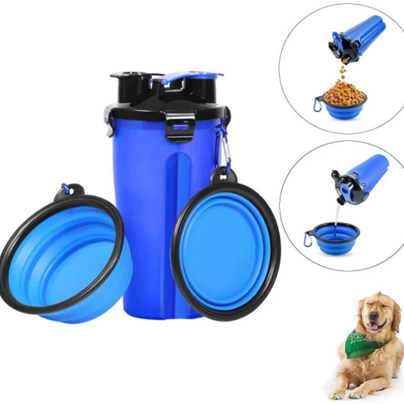 Taza de comida de agua de doble uso para mascotas, botella para beber, tazón de comida plegable para perros, tazón de alimentación duradero para exteriores, tazón multifunción - imagen 2