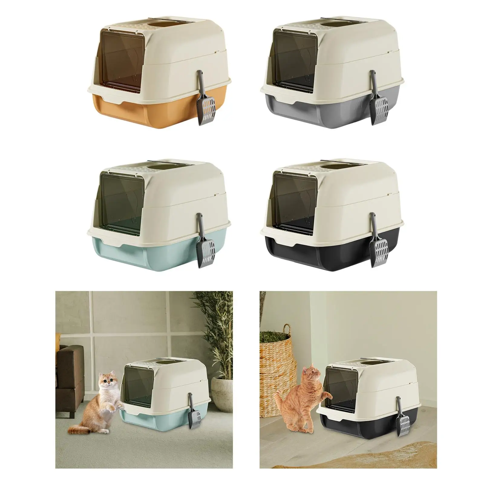 Cat Litter Box with Lid Front Entry Top Exit Fully Enclosed Hooded Large Cat Potty Cat Toilet Kitty Litter Pan for Growing Cats