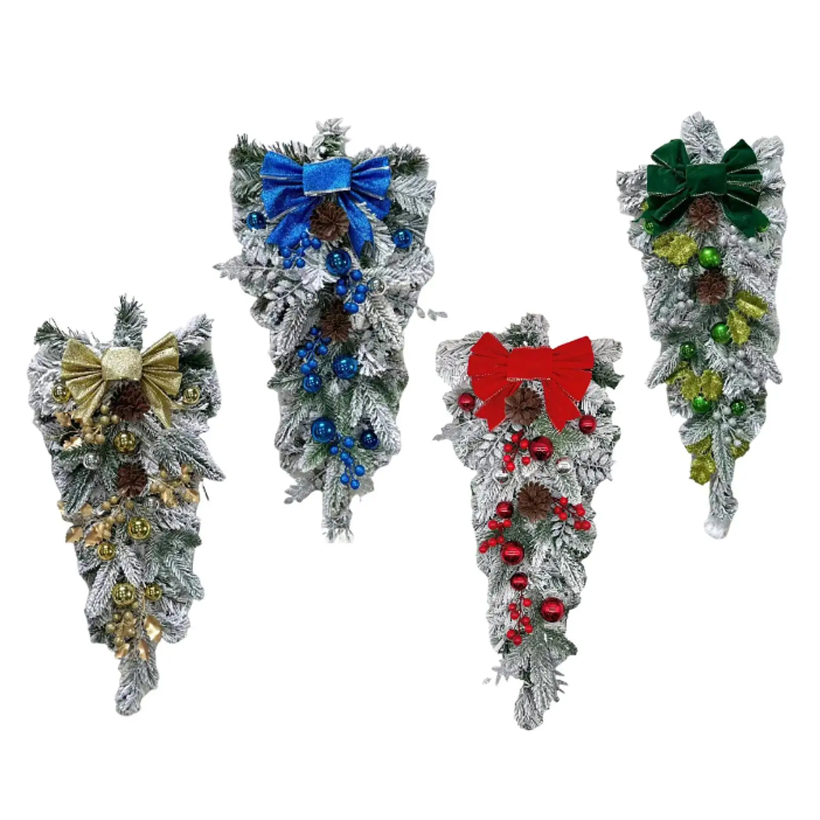 Door Wreath Flocked Artificial Christmas Swag Teardrop Realistic Garland Hanging