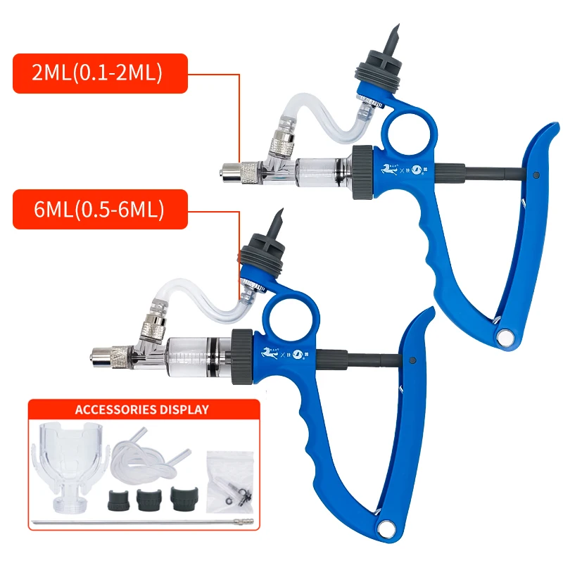 Jeringa automática de animales de 2ml/6ml, inyector de vacuna, inyección de vacuna continua ajustable veterinaria para aves de corral, cerdo, vaca y oveja