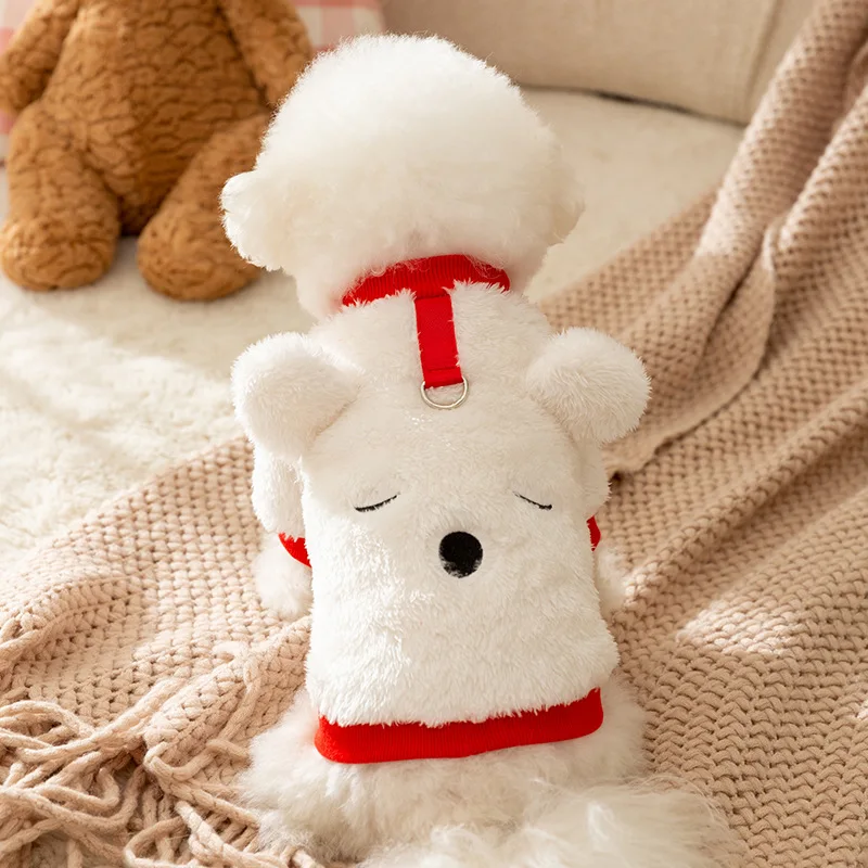 Chaqueta de felpa bordada con oso para otoño e invierno, Teddy para perros pequeños, chaqueta de manga larga de dos patas, camiseta para perros - imagen 2