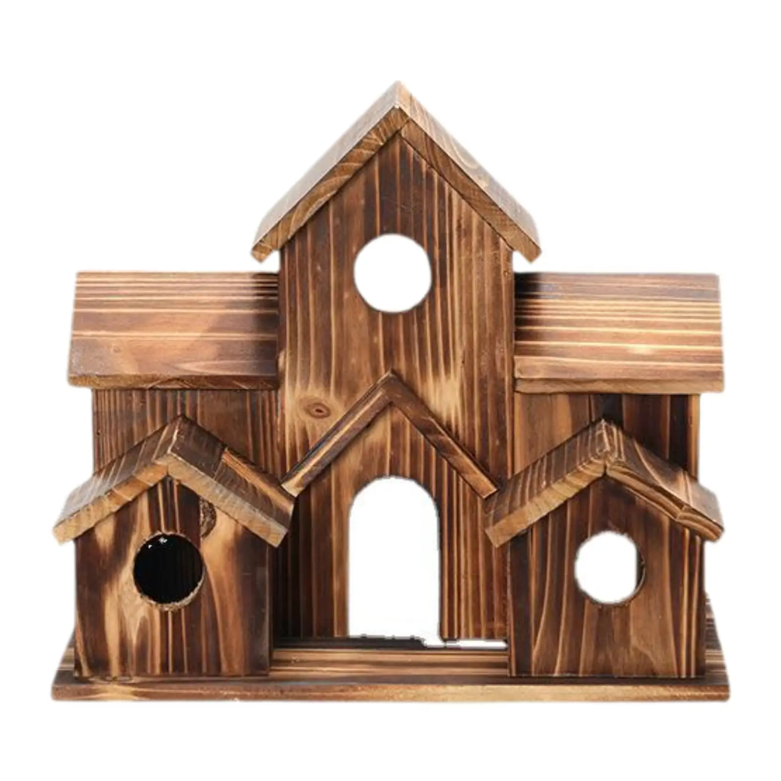 Wooden Bird House Bird Cage Garden Decor, Rustic Hanging Birds Hut Hummingbird Nest, Hanging Bird Feeder for Yard Outdoor