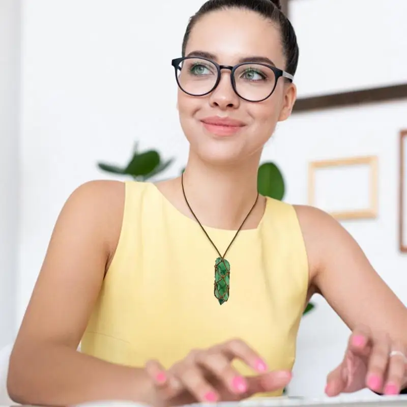 Colgante de cristal de cuarzo Natural, amatista, azul y verde, hecho a mano, curación DT, varita de piedras preciosas, Reiki, piezas - imagen 5
