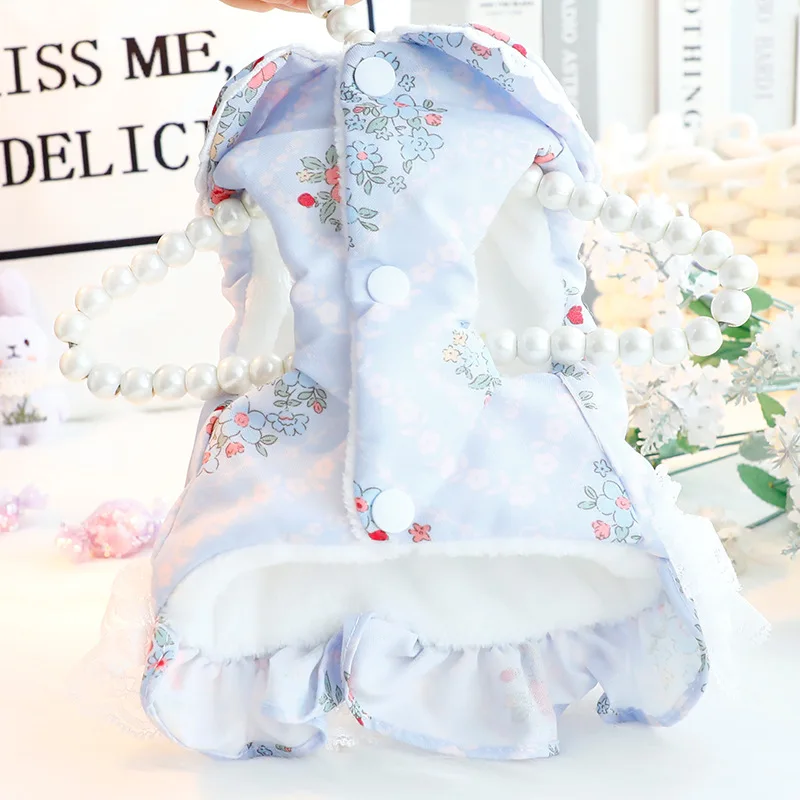 Ropa para perros, ropa de otoño e invierno, falda gruesa de princesa para gatos, abrigo de algodón con encaje Floral, suministros para mascotas para perros pequeños - imagen 4
