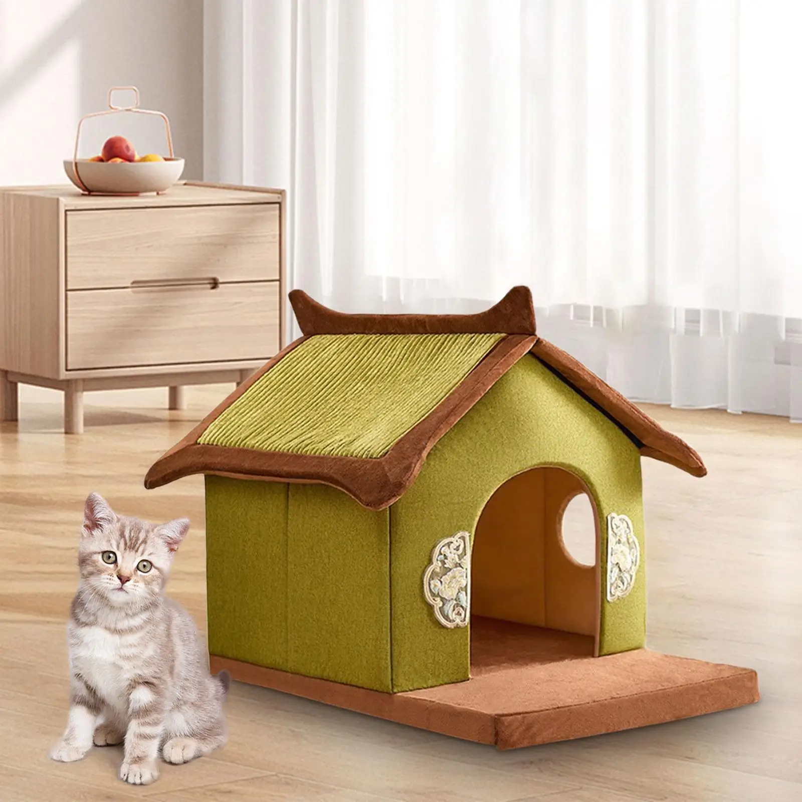 Cat Bed Removeable Kitten Shelter Cat Tent Hut Puppy Indoor Cats Washable Removable Kennel Comfortable Non Skid Bottom Dog Nest