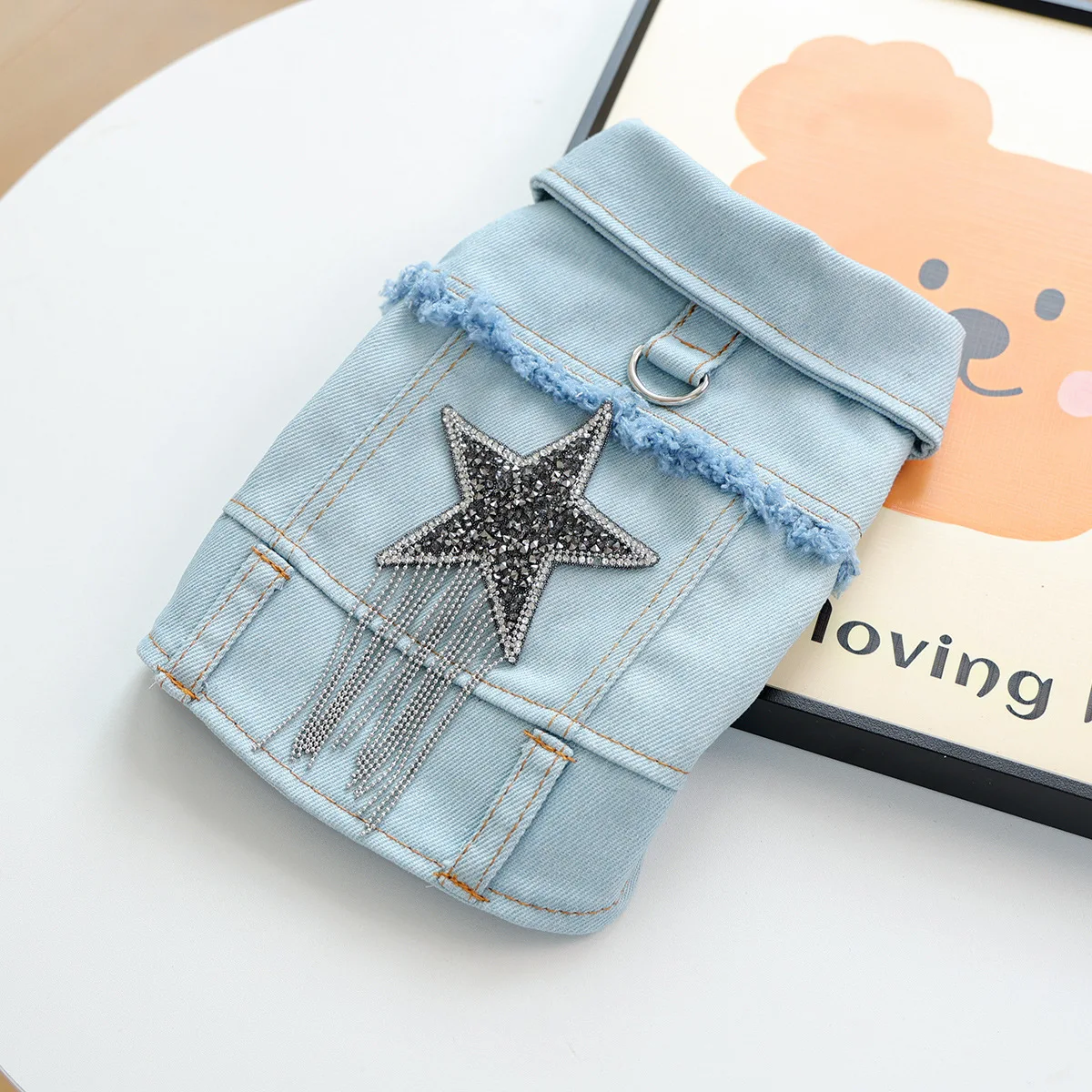 Chaleco vaquero con forma de estrella para mascotas, chaqueta vaquera con borlas y estrellas para perros pequeños, ropa para cachorros pequeños, otoño e invierno - imagen 3
