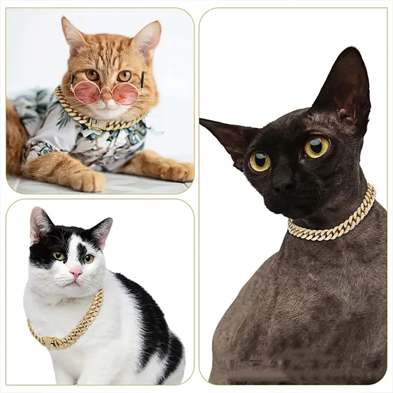 Collar de cadena de lujo para perros, Collar de diamantes para mascotas, Collar de cadena de Metal para perros pequeños, medianos y grandes, Collar para mascotas con hebilla segura - imagen 3