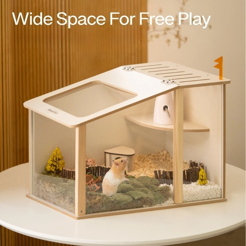 Jaula para hámster de lujo, jaulas transparentes de madera para hámster, casa oculta para hámster transpirable grande, hábitats, casas para animales pequeños y ratas - imagen 4