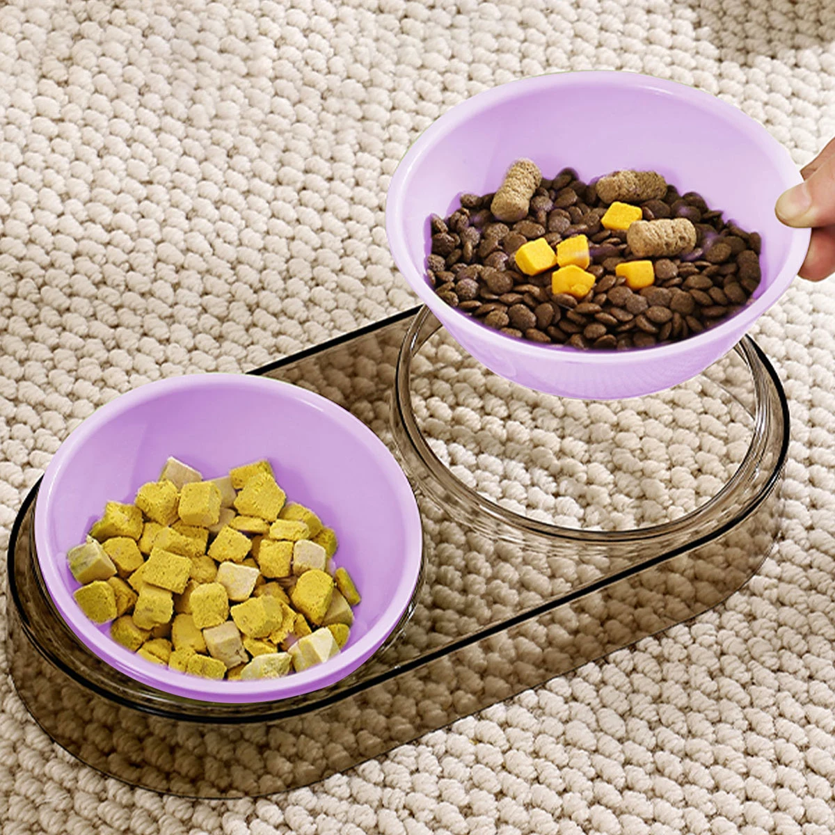 1 cuenco para gatos, cuenco doble de plástico de Color caramelo, boca oblicua para proteger las vértebras cervicales y evitar que se vuelve, cuenco de comida para gatos C - imagen 5