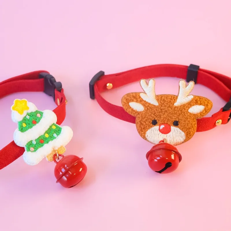 Collar de algodón ajustable para mascotas, colgante de Papá Noel y alce, antiasfixia, estilo navideño, 2023 - imagen 4