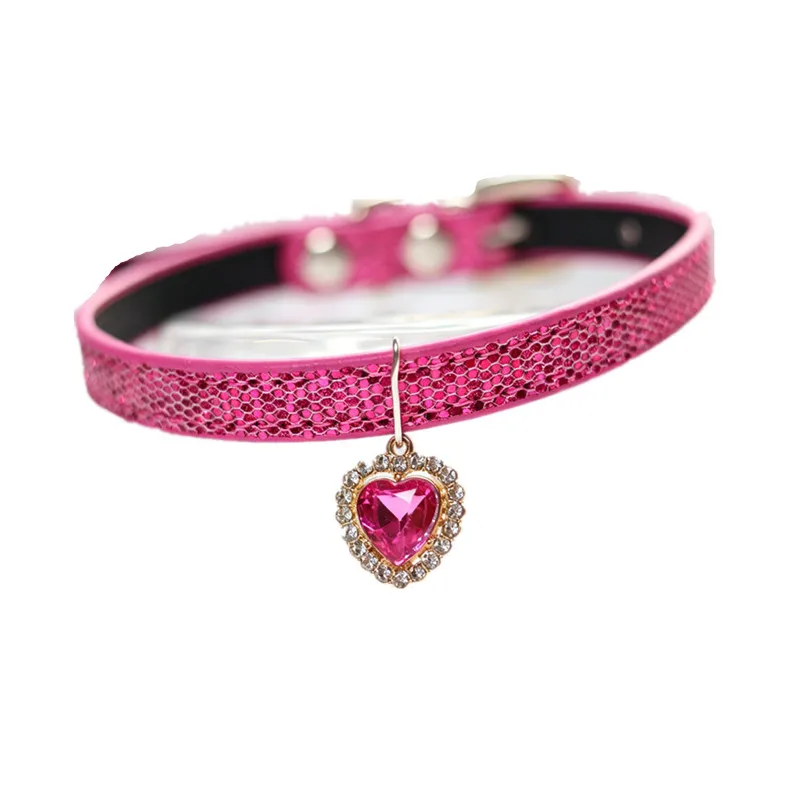 Collar de cuero corazón cristal ajustable para perros y gatos - imagen 4