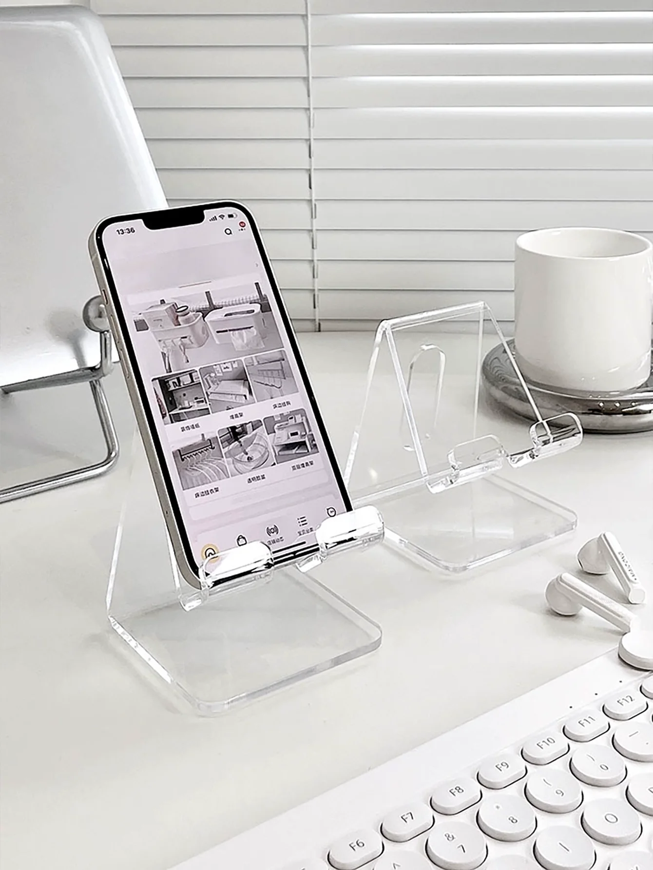 Soporte para teléfono acrílico transparente, antideslizante, fácil de cargar, bonita decoración de escritorio para uso Universal en el hogar/oficina, 1 ud.