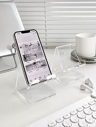 Soporte para teléfono acrílico transparente, antideslizante, fácil de cargar, bonita decoración de escritorio para uso Universal en el hogar/oficina, 1 ud.
