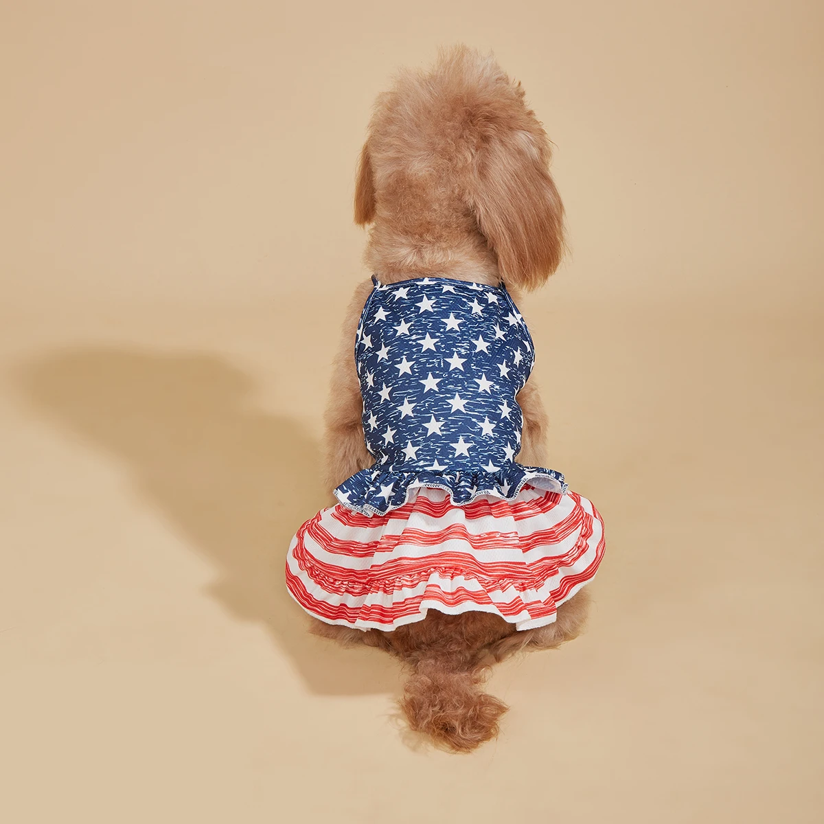 Patriotic Pet Outfit Set, American Flag Dog Dress & Collar, Sling Puppy Skirt, Festive Pet Clothing, Cute Doggie Summer Wear,