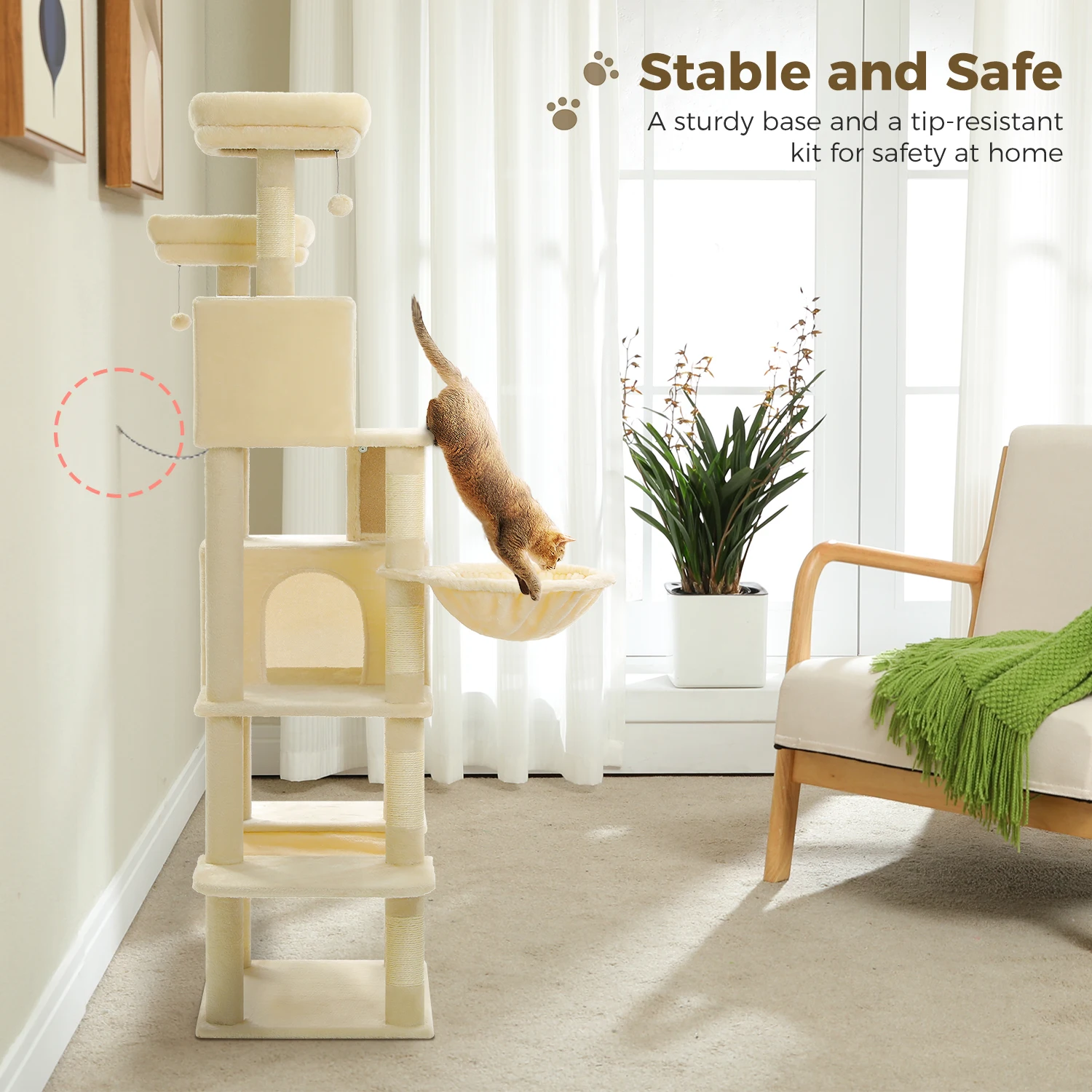 Árbol para gatos de varios niveles con hamaca espaciosa, postes rascadores, Condo grande para gatos, torre alta para gatos, muebles para gatos grandes - imagen 4