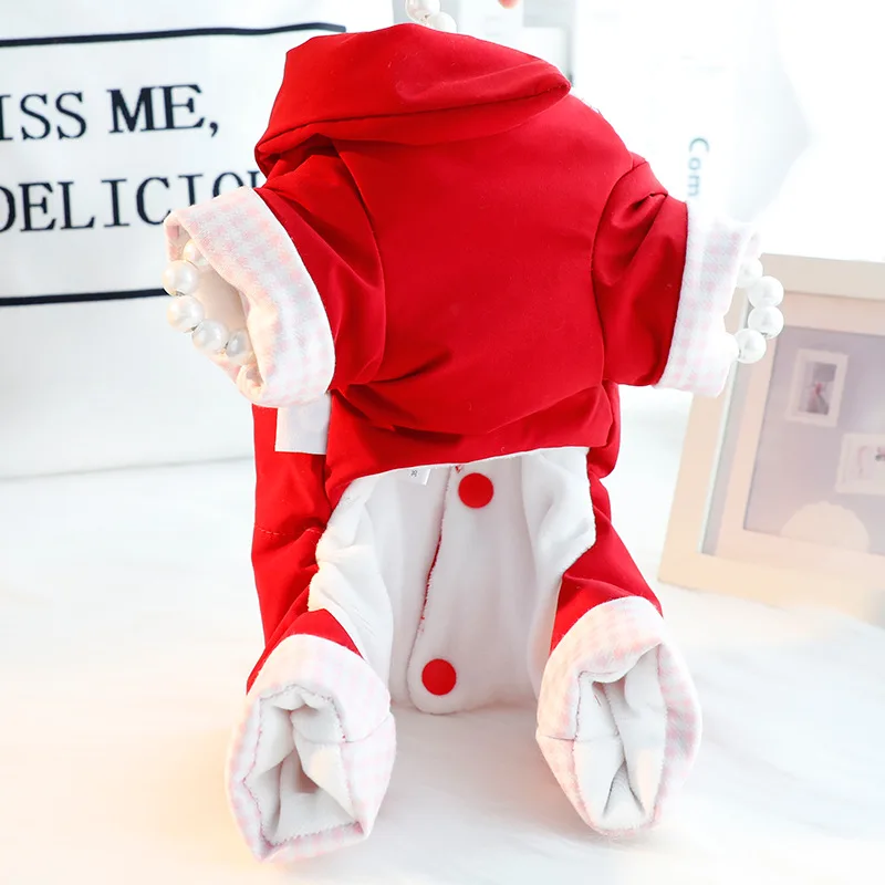 Ropa para perros, ropa de otoño e invierno, ropa gruesa acolchada de algodón de cuatro patas con botones abiertos en la espalda de terciopelo, productos para mascotas de peluche - imagen 5