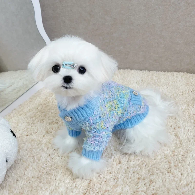 Otoño e Invierno Jersey nuevo hilo de mariposa cómodo tejido ropa para mascotas perro gato pequeño cárdigan fragante Teddy - imagen 4