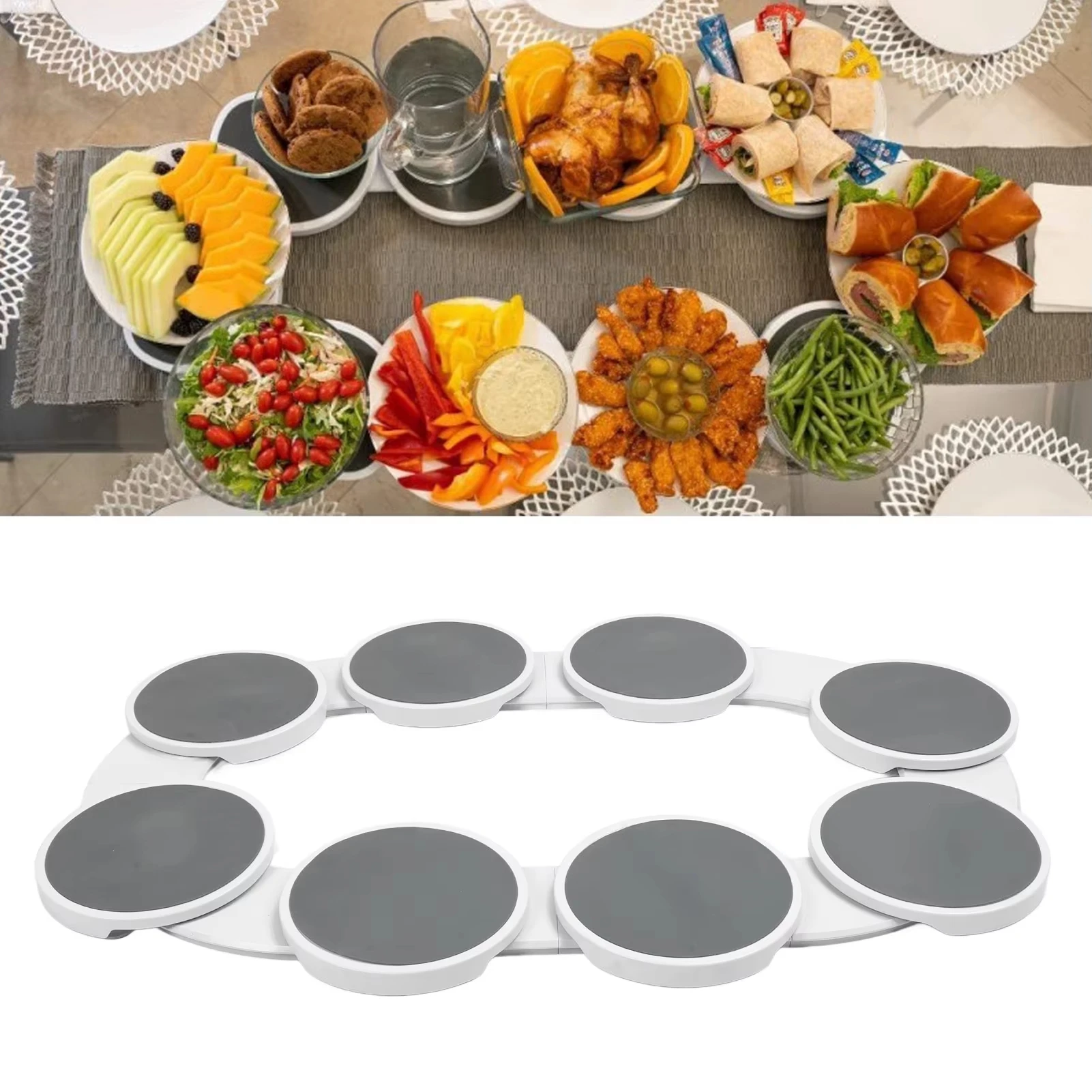 Mesa de comedor, bandeja giratoria para comida, olla caliente, platos de almacenamiento de ingredientes, paleta plegable para aperitivos y fiestas familiares, ropa para el hogar y muebles - imagen 2