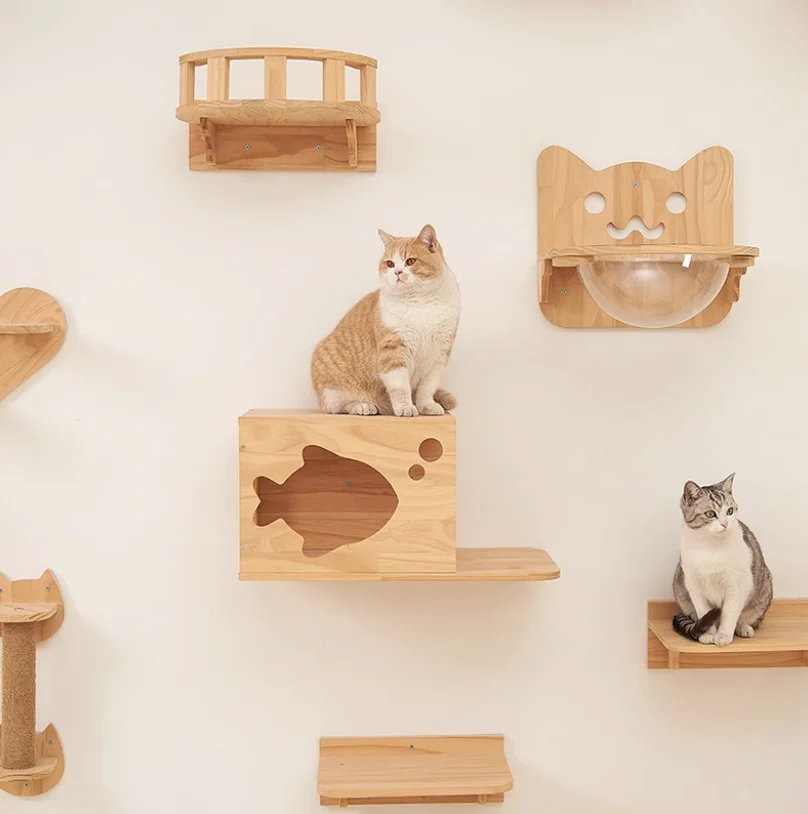 Estantes de escalada para gatos, muebles montados en la pared para gatos, plataforma de salto, poste rascador para gatos, escalera, escalones de madera, perca de pared para gatos - imagen 3