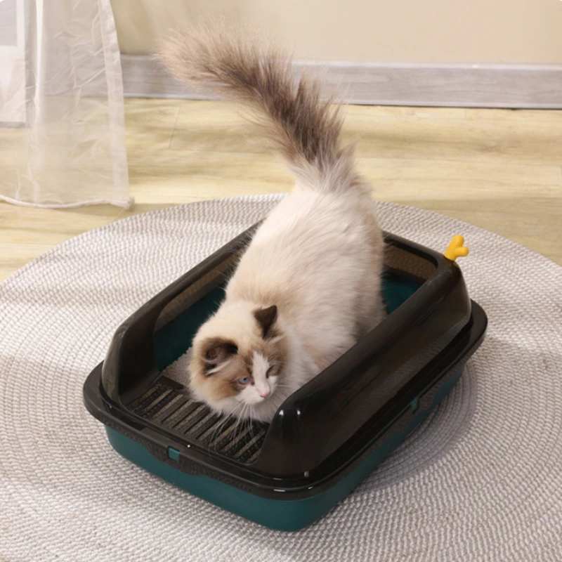 Caja de arena semicerrada para gatos, caja de arena antisalpicaduras de gran tamaño, totalmente abierta, antiarena, inodoro para mascotas pequeñas, productos para mascotas - imagen 4