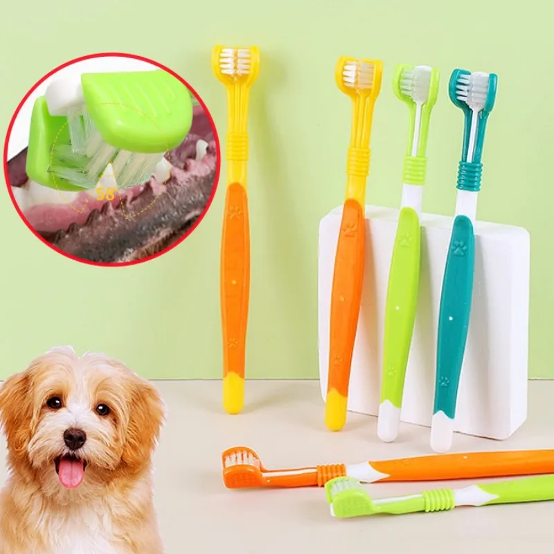Cepillo de dientes para perros, cepillo de dientes de tres cabezas para mascotas, cuidado bucal, cepillo de pelo suave para limpieza de dientes de perros, cepillos de dientes para perros, suministros para mascotas