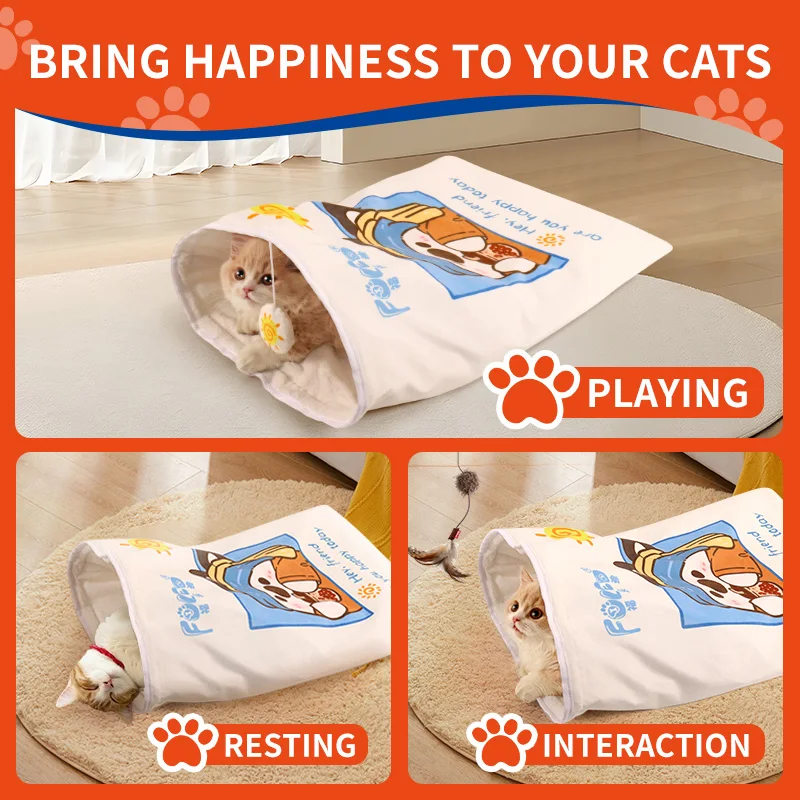 Saco de dormir extra grande para gatos arrugado con juguete colgante: cama interactiva acogedora para gatos de todas las edades, perfecto para jugar - imagen 5
