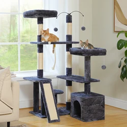 Torre de rascador para gatos con postes de sisal, condo y almohadilla suave