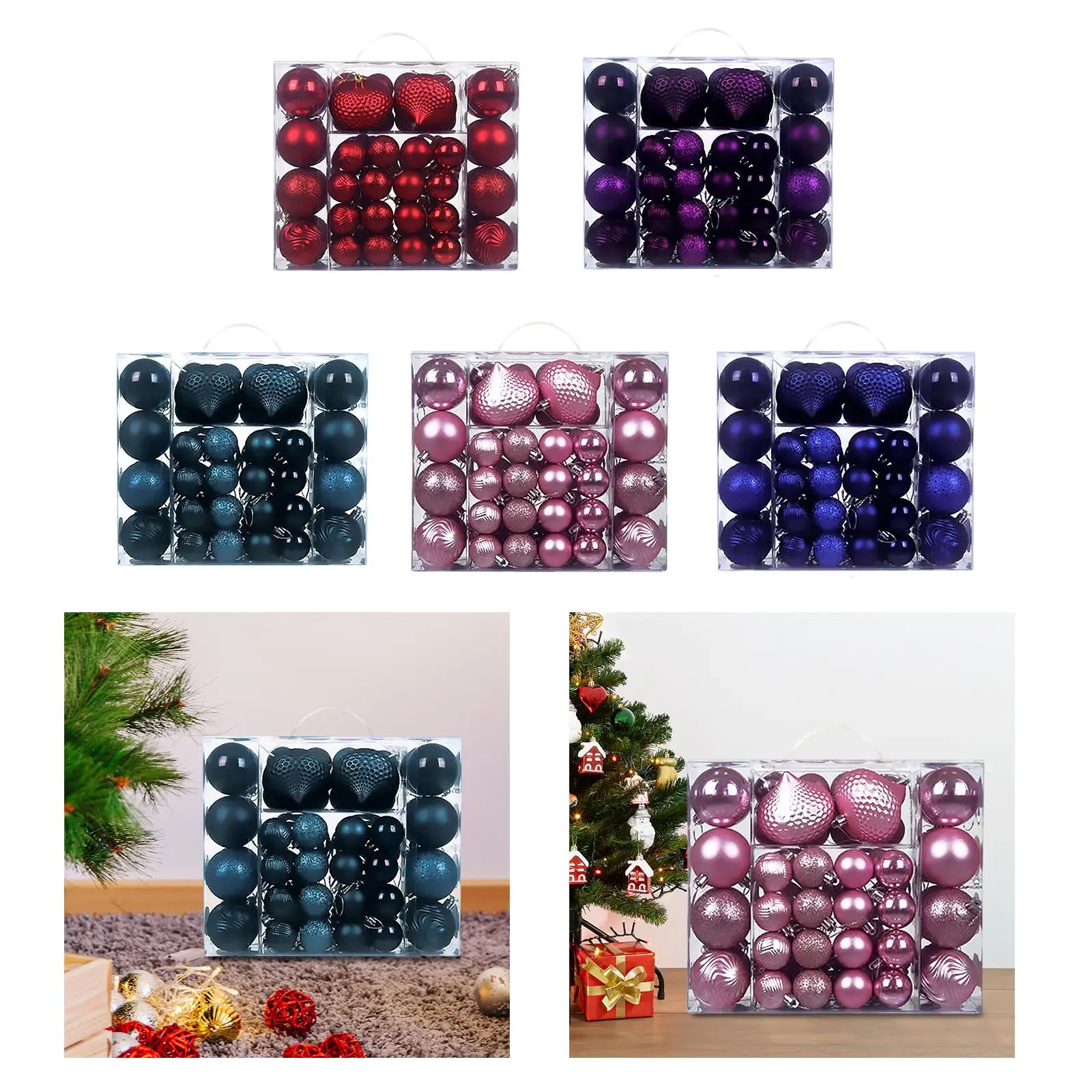 48 Pieces Christmas Balls Christmas Tree Decorations 4cm 8cm 6cm Christmas Baubles for Indoor Anniversaries Wedding Indoor