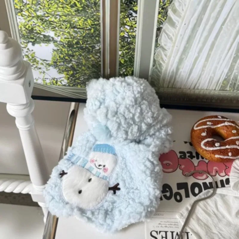 Sudadera con capucha con patrón de muñeco de nieve de peluche, ropa de invierno de Bichon, abrigo de algodón cálido Schnauzer, ropa de abrigo gruesa para exteriores para perros
