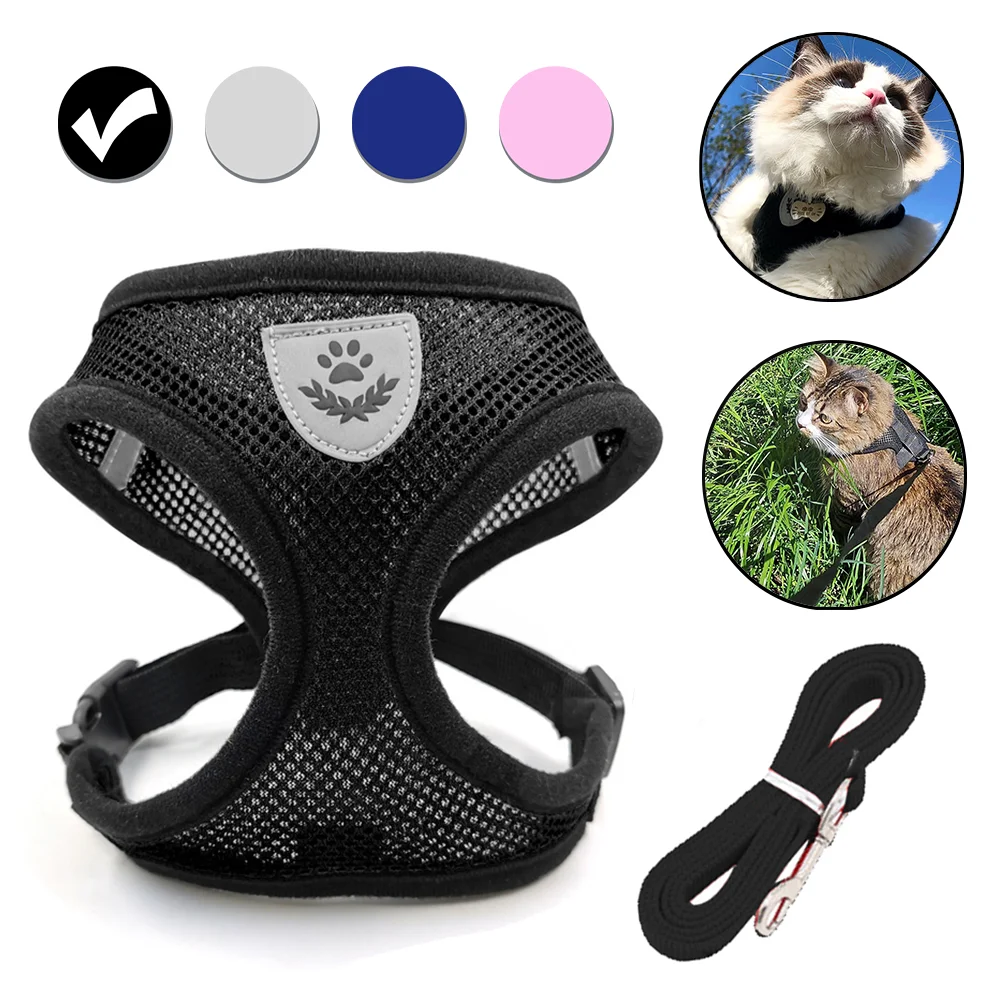 Juego de arnés y correa reflectantes para perros pequeños y medianos, chaleco transpirable para mascotas, collar ligero, suministros para gatitos